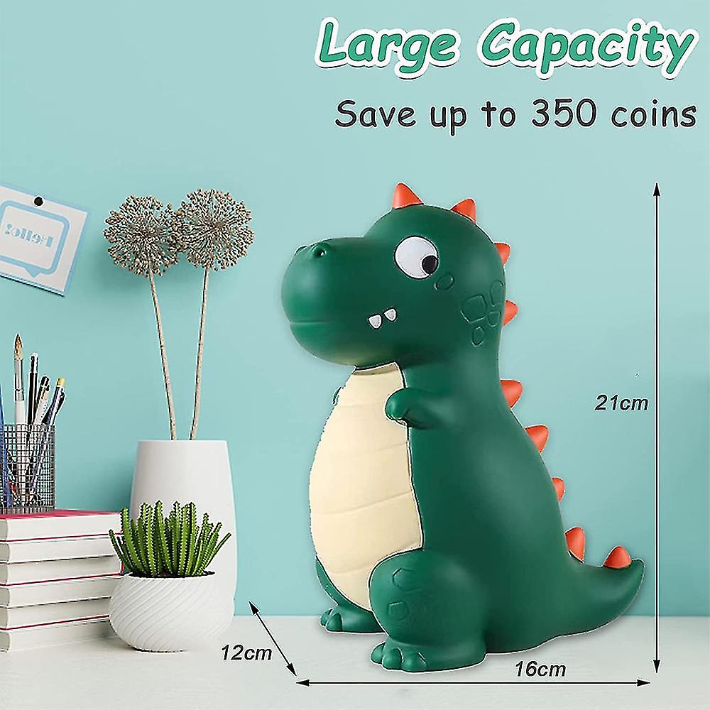 Dinosaur Piggy Bank For Kids - Unbreakable Plastic Money Bank In Blue, Educational Savings