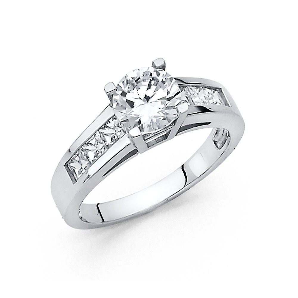 14k White Gold 4.0mm 1 Cttw 4 prong Round and Princess Cubic Zirconia Fancy Engagement Ring7-Engagement-Ring for Women