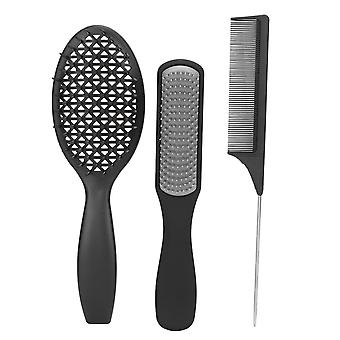 3 pcs escovas de cabelo conjunto desembaraçando escova 9 fileira profissional estilo escova pente cauda para mulheres homenscaixa preta