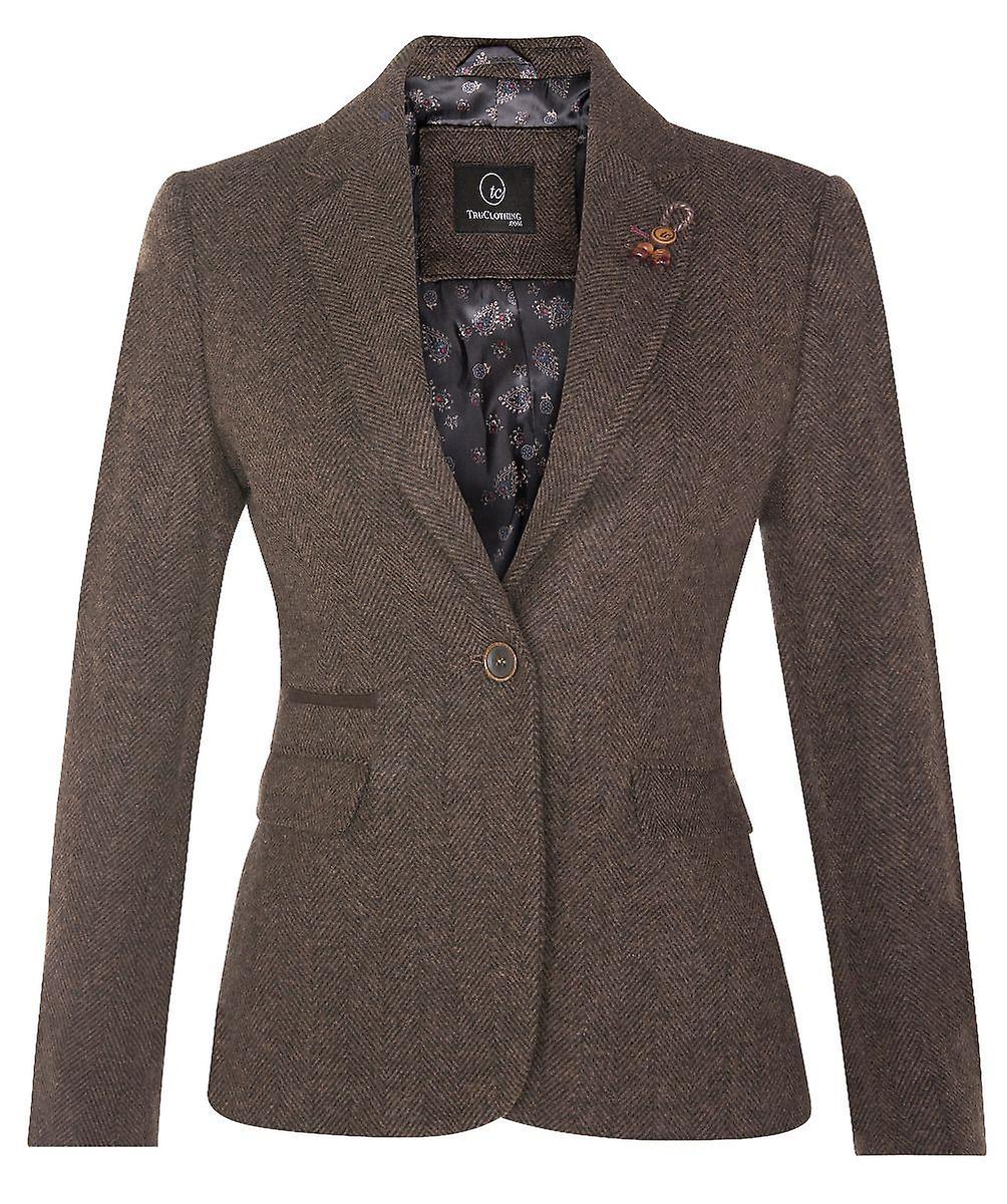 Truclothing Womens Tweed 1920s Harringbone Brown Blazer - Layton UK12