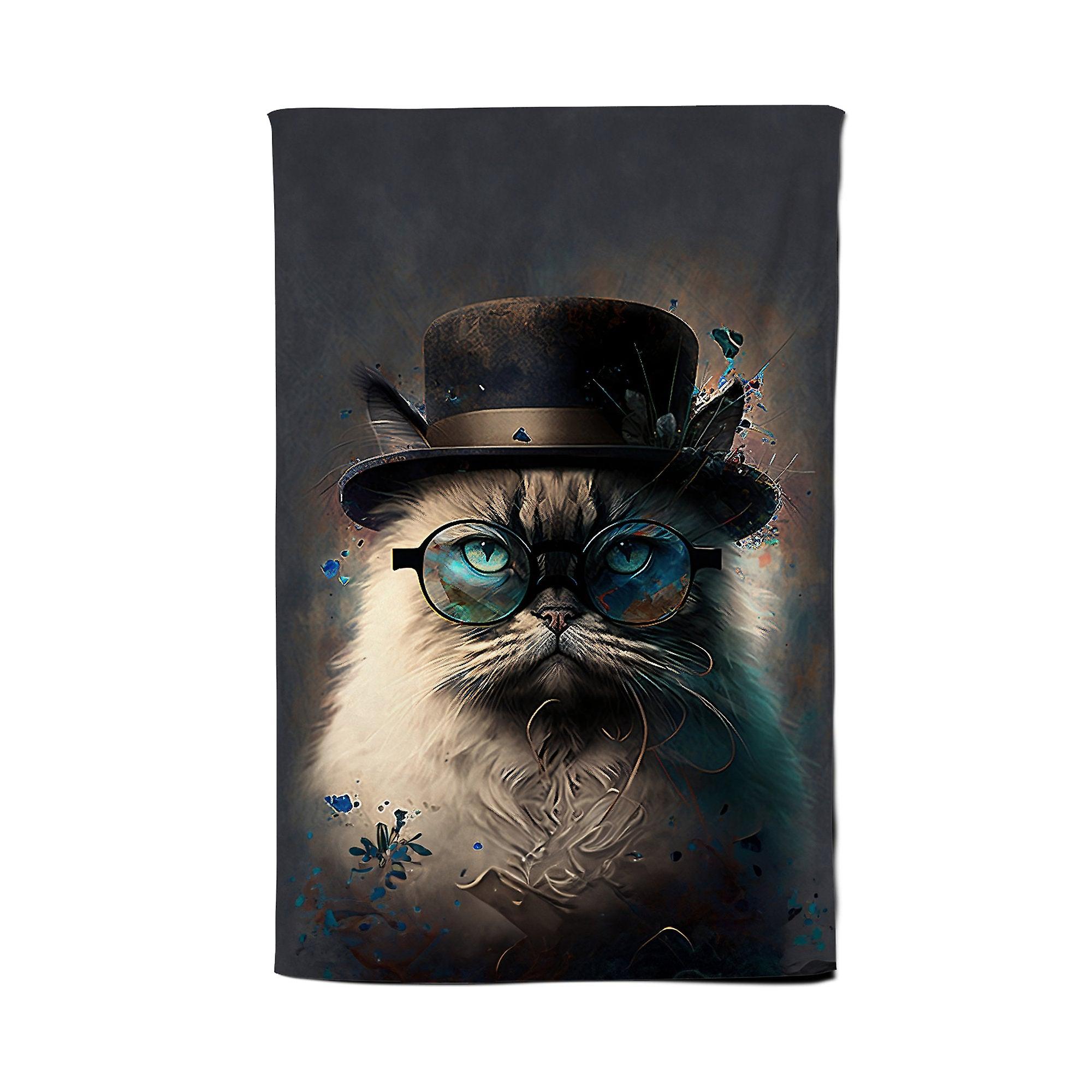 Birman Cat Face Glasses And Hat Splashart Tea Towel