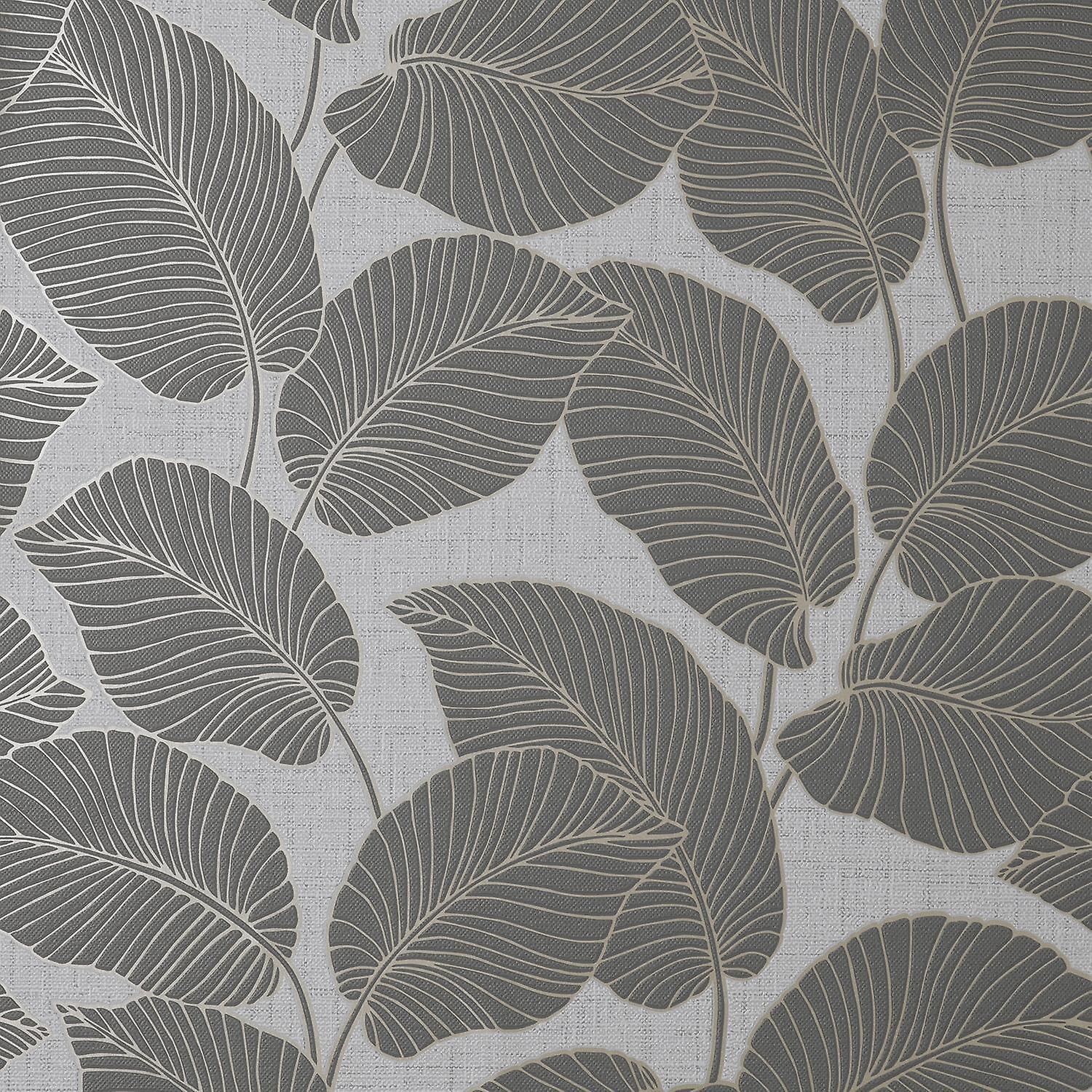Larson Leaf Charcoal Gold Wallpaper