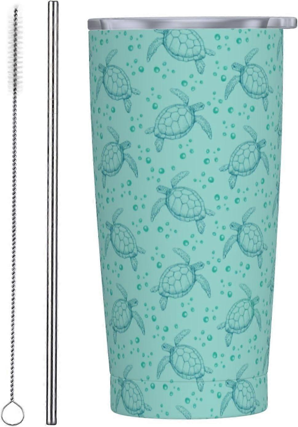 Sea Turtle Tumbler Blue Ocean Stainless Steel Insulated Tumblers with Lid Straw Reusable Turtles Coffee Travel Mug Tea Drinking Water Wine Cups Birthd