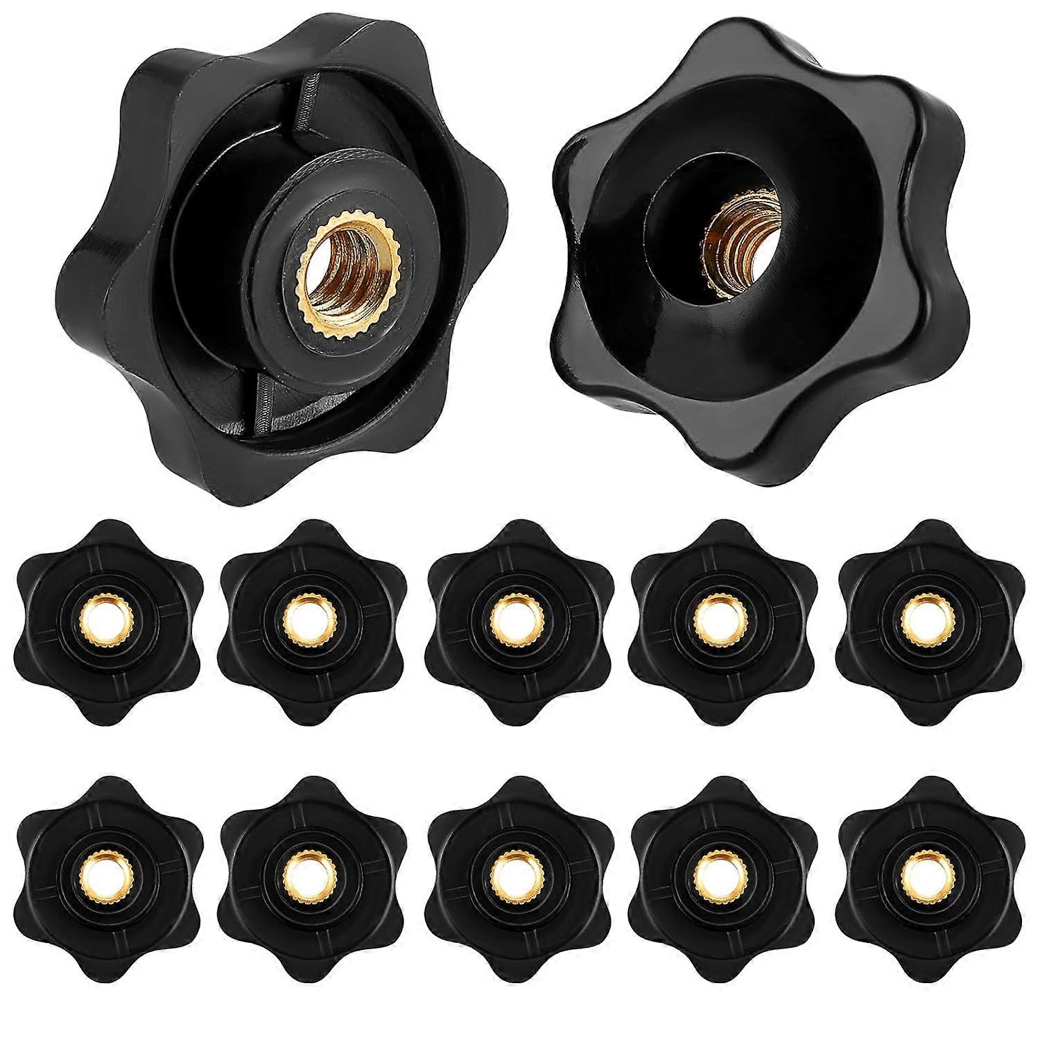 12 Pack 6 Star Knobs 1/4 Inch, Hexagon Head Thru Knobs Clamping Knobs Jig Knobs Threaded Knob Plastic Screw-on Type Threaded knobs