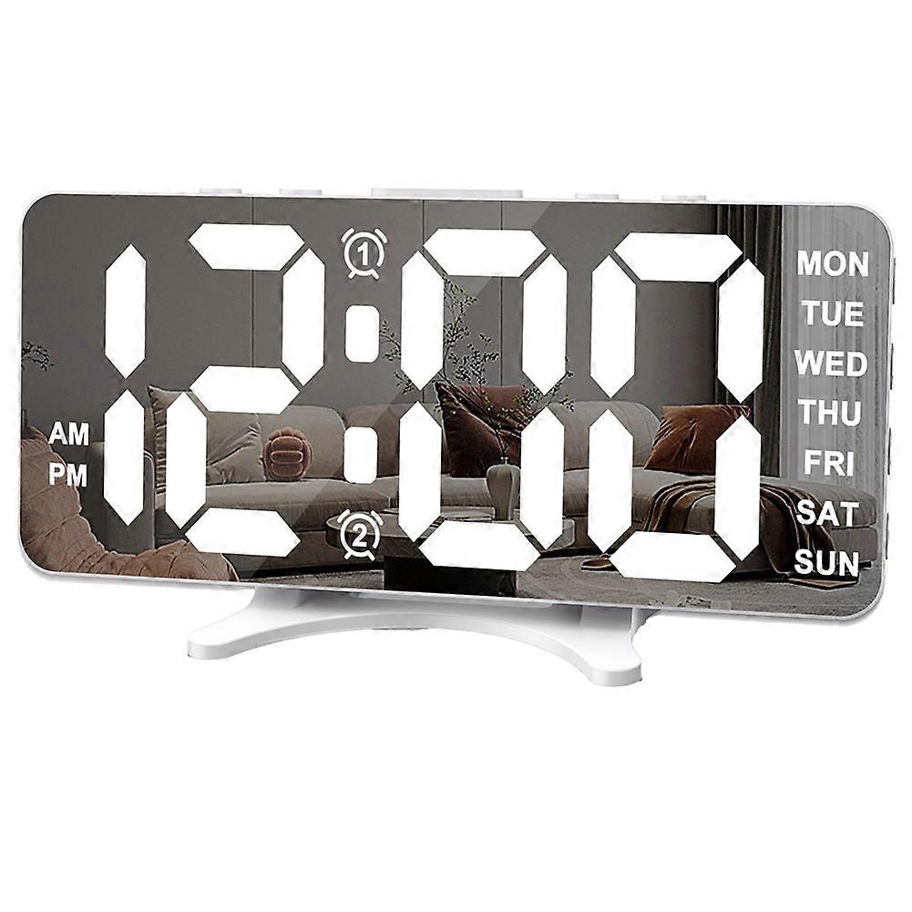 Alarm Clocks for Bedrooms,Digital Alarm Desk Clock, Large Display with Dim Mode, Dual USB Ports,for Dorm Home White