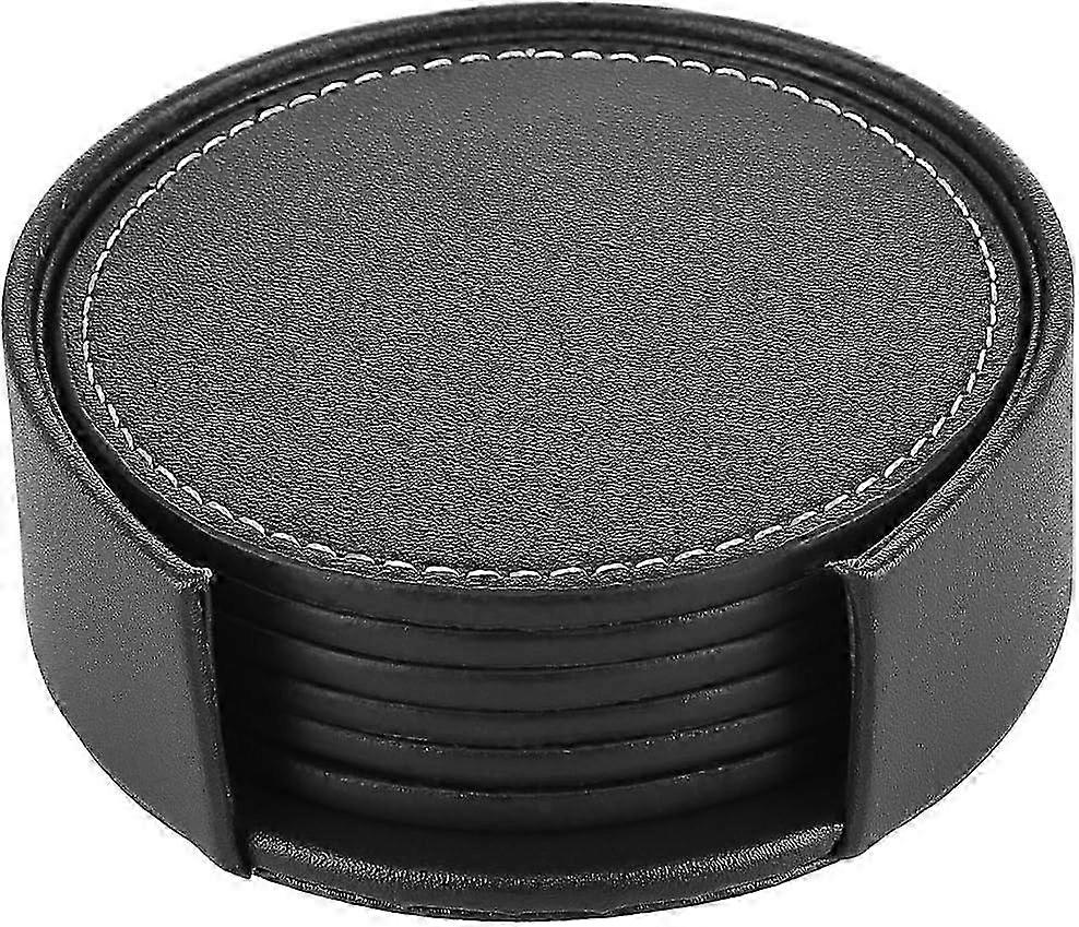Coasters Batch 6 Pieces Leather Coasters 10*10cm with Stand Vintage Decorative Mug