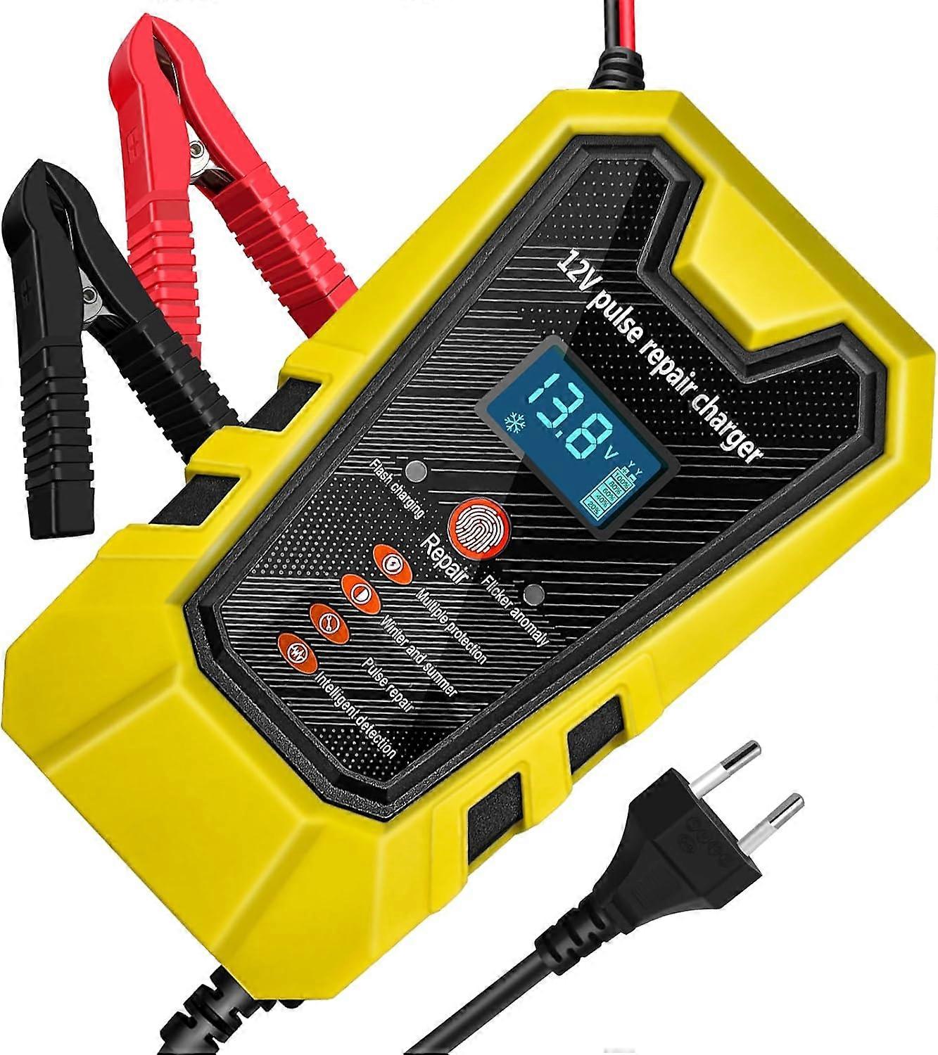 Auto Acculader Auto Motorfiets Intelligent Auto 12V / 6A, Batterijlader met Automatische Reparatiefunctie, Draagbare Motorfiets Batterijlader met LCD