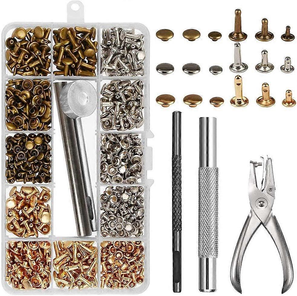 Set of 300 Leather Rivets Double Cap with Rivet Pliers Hole Pliers Hollow Rivets