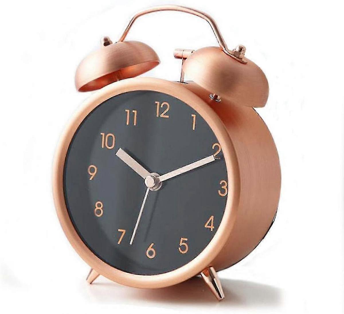 Alarm Clock For Bedroom,not-ticking Silent Table Alarm Clock With Matt Metal Fram,4 Inch Twin Bell Small Clock Battery Operated For Kids (rose Gold)