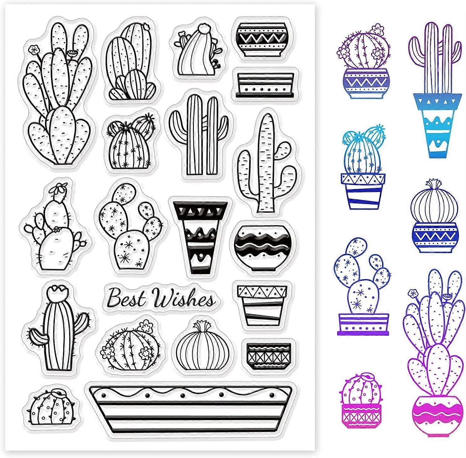 Chic Cactus Pattern Silicone Clear Stamps Simple Style Rubber Stamps Acrylic Stamps for Album Photo Card Decor Scrapbooking