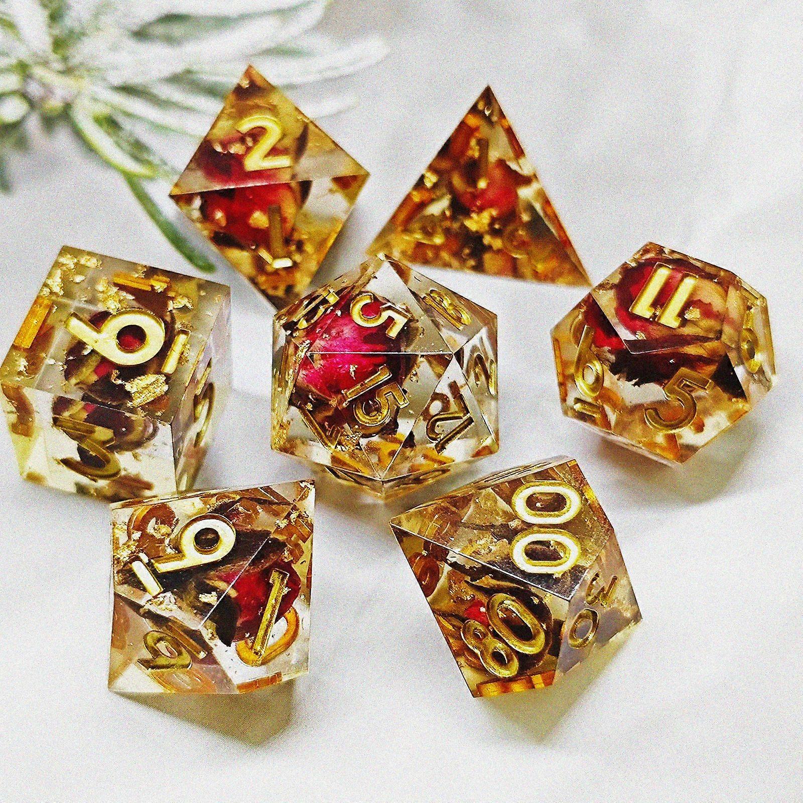 7 قطع الراتنج شكل النرد حاد زهرة الورد نرد الراتنج آر بي جي النرد متعدد السطوح Dnd مجموعة النرد للأبراج المحصنة والتنين دور النرد