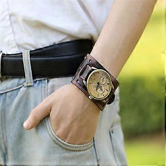 Style Retro Punk Rock Brown Big Wide Leather Bracelet Cuff Men