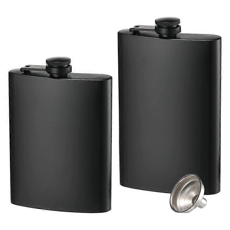 2 Pack Hip Flasks for Liquor, 8 Stainless Steel Leakproof Thin Flasks with Funnel for Men & Women (