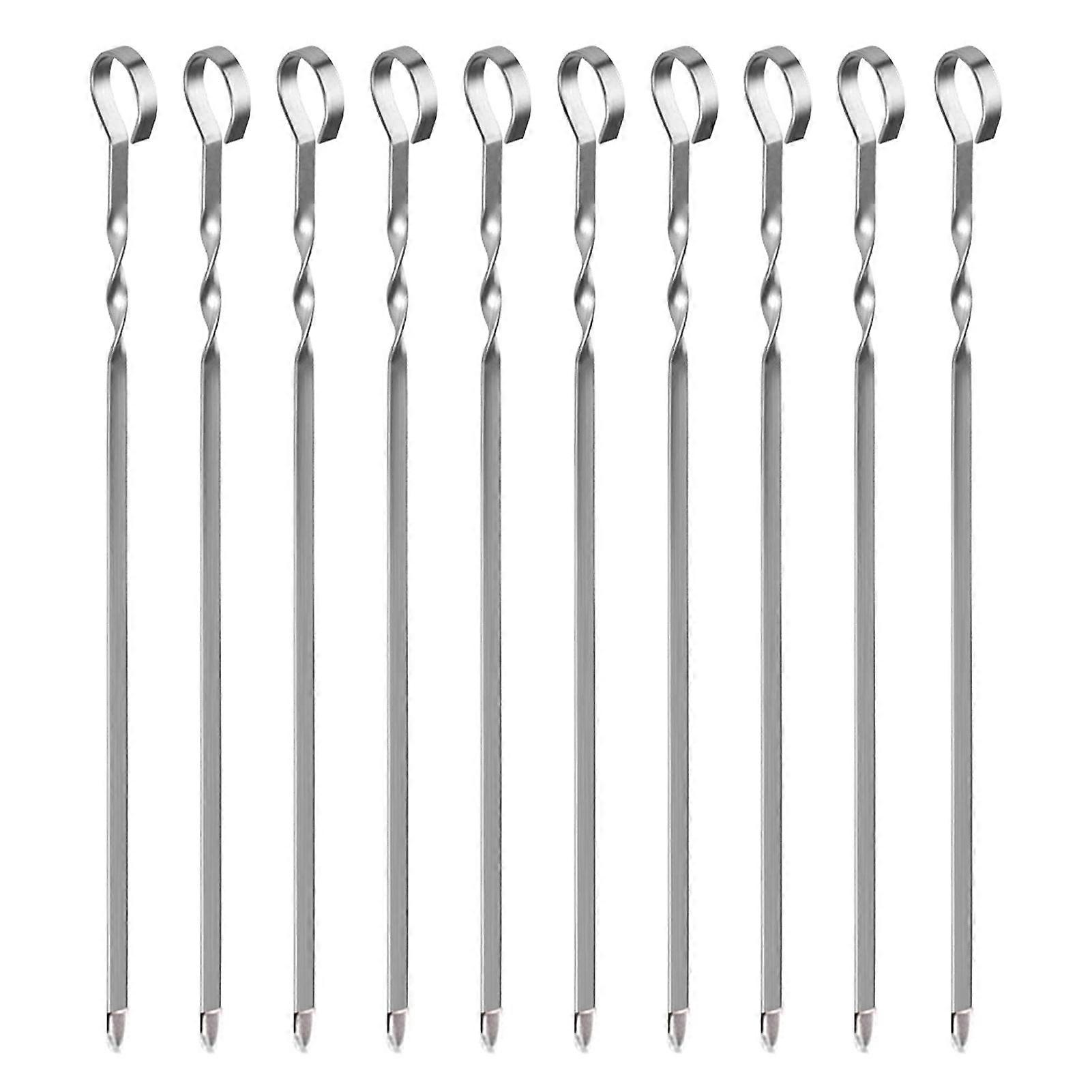 10Pcs Barbecue Skewers for Grilling Flat Stainless Steel Kebab Sticks Reusable BBQ Grill Sticks for Meat Chicken Vegetable Rust-Proof Heat-Resistant K