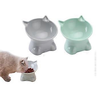 2Pcs Elevated Cat Dog Pet Bowl Feeder - Grey + Green