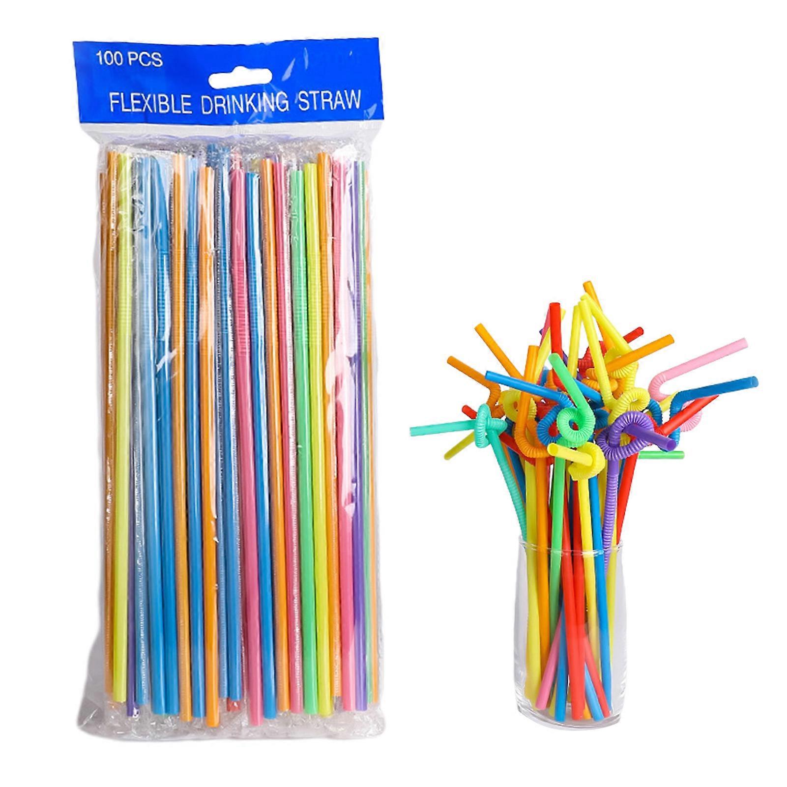 100PCS Plastic Disposable Straws Multipurpose Flexible Drinking Straws for Party