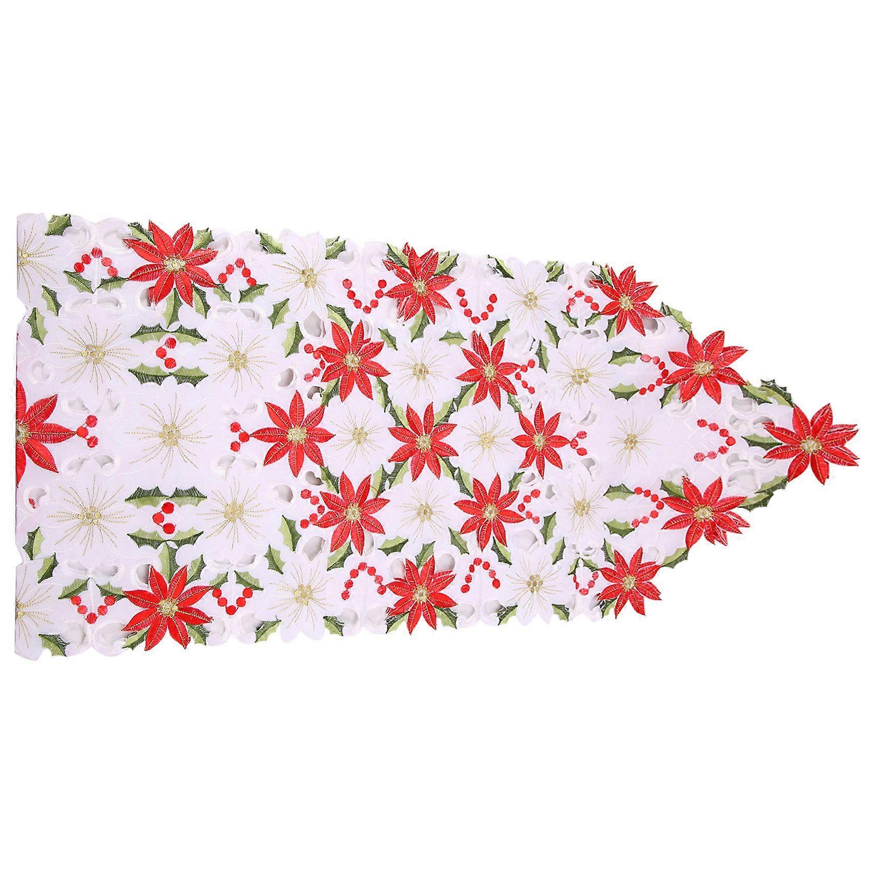 Christmas Embroidered Table Runner, Luxury Holly Poinsettia Table Runner for , 15 x 70 Inch