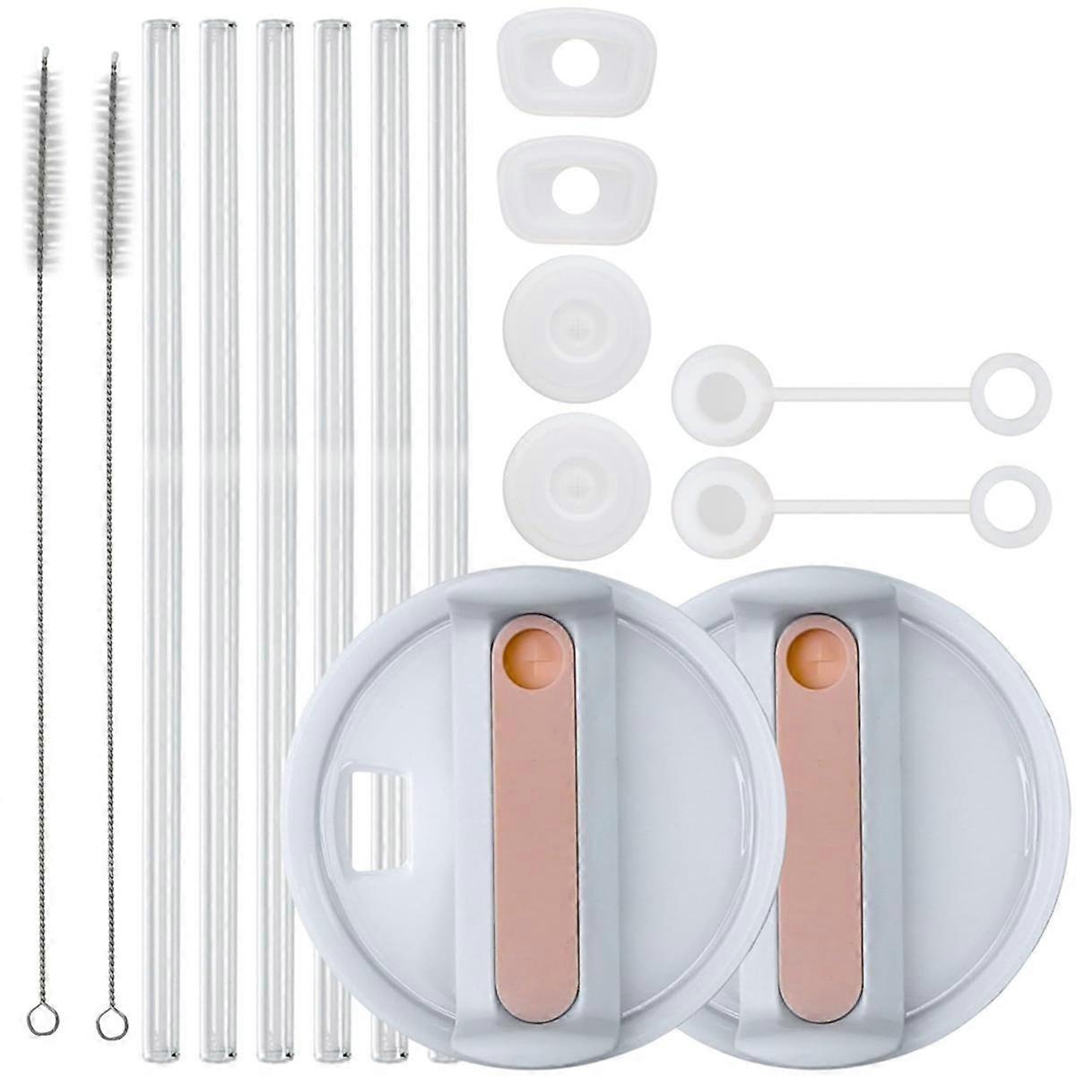 40Oz Cup Accessories Set for ,Extra Long Reusable Straws, H2.0 Silicone Spill Proof Stopper, Lid (A