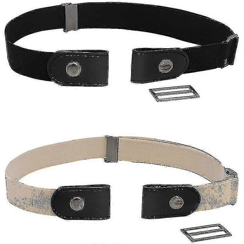 Belt Without Buckle, 2pcs Elastic Belts Without Buckle Adjustable