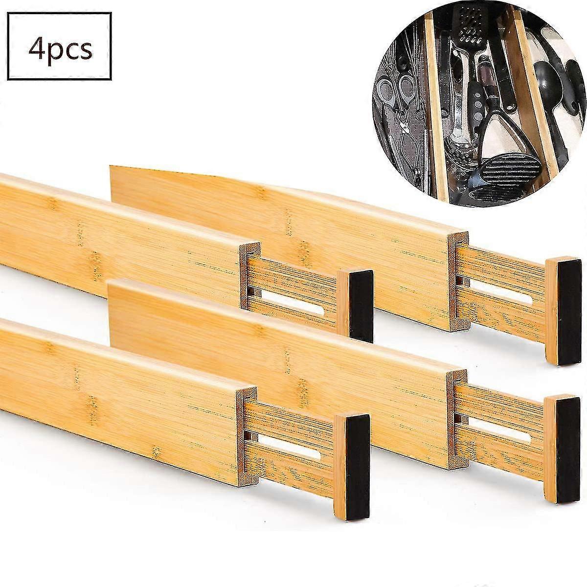 Adjustable Bamboo Drawer Divider, Drawer Organizer, 4pcs