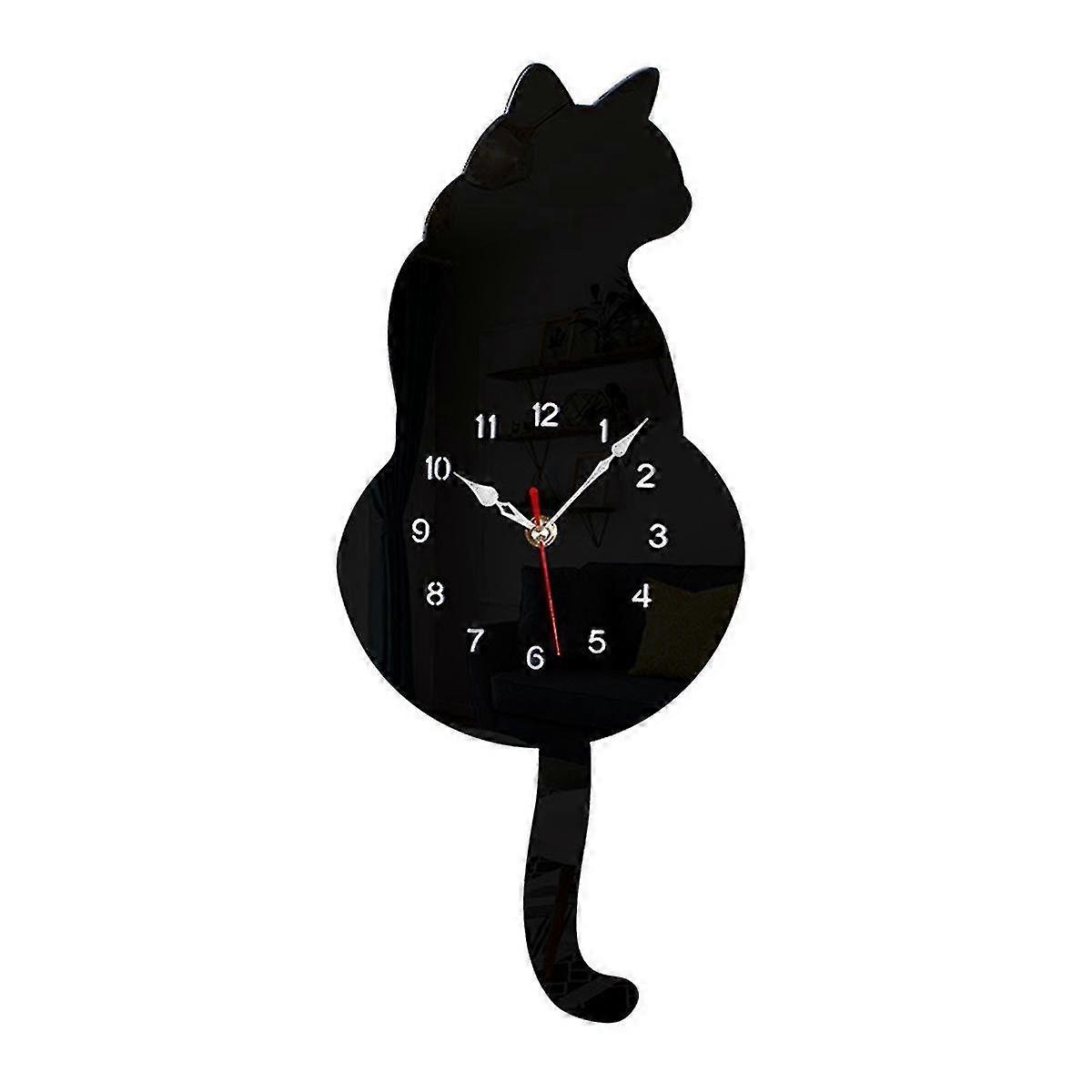 Black-cat Pendulum Wall Clock,cat Clock,cat Clock With Moving Tail,cat Swinging,whimsical Funny Wall Clocks