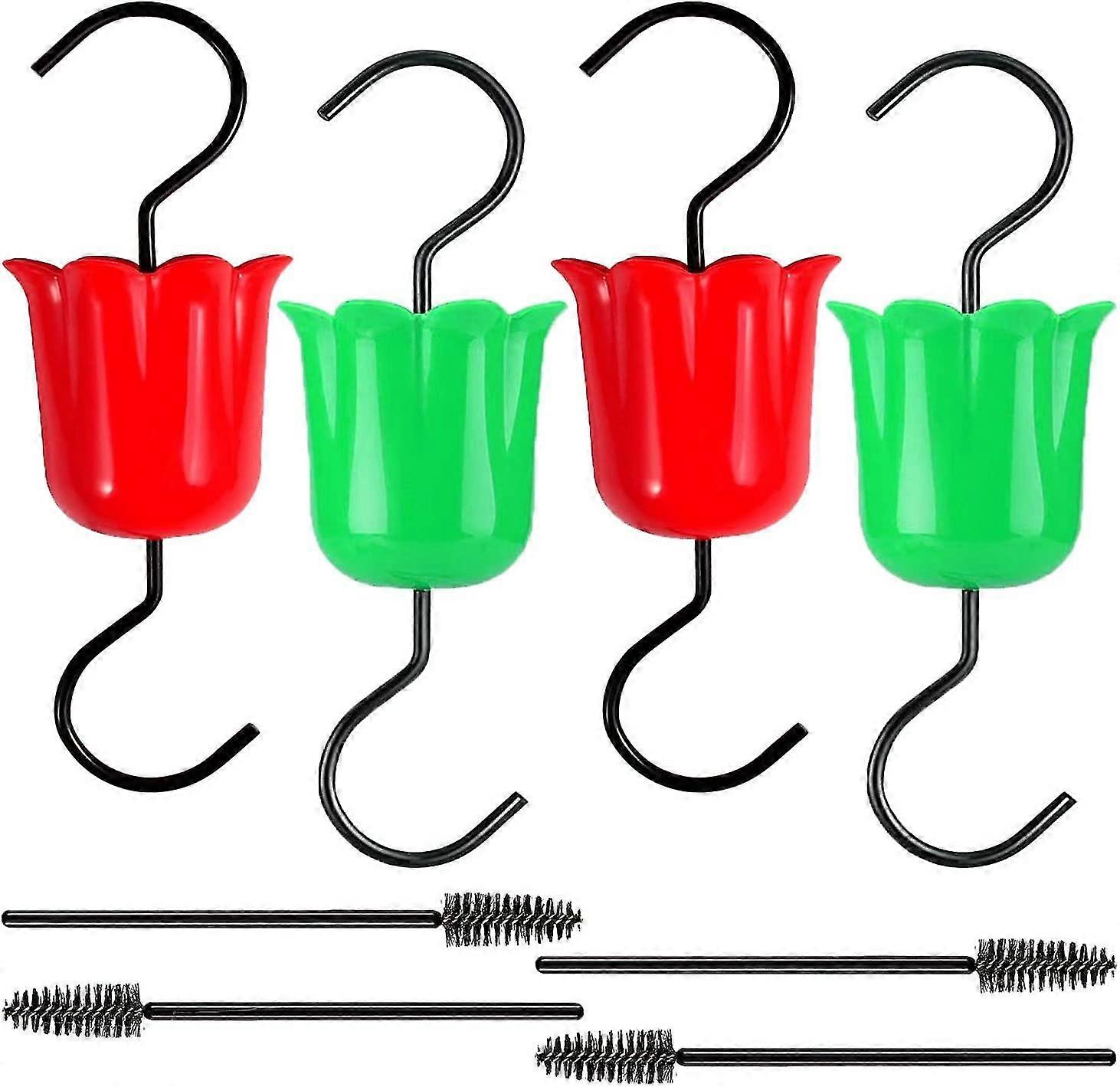Large Ant Moat Guard For Hummingbird Feeders Accessory Hooks , 8 Pack Flower Hummingbird Oriole Nectar Feeders Parts For Outdoors(4 Moat Hooks,4 Clean