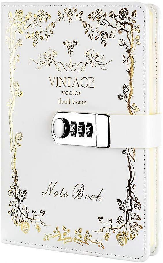 Notebook with Combination Lock - Personal Diary with Padlock -  PU Leather Secret Notepad for Office, Cards Pen Holder, Size 215*150mm Gold