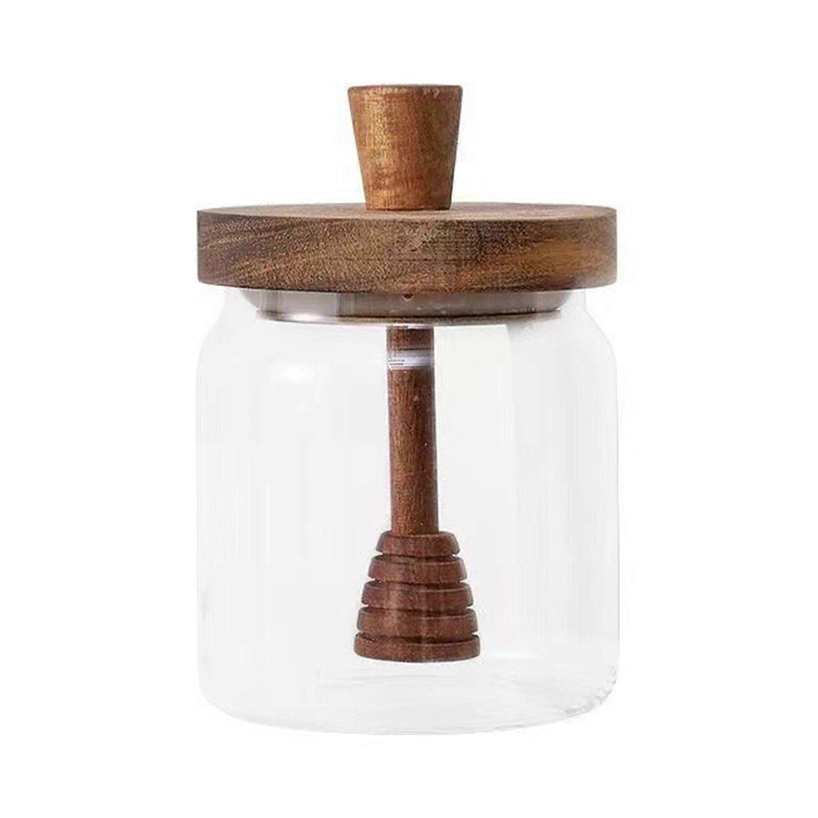 500ML Glass Honey Jar with Wooden Dipper Lid Airtight Honey Pot Set Transparent Honey Dipper Stick And Jar Set for Easy Monitoring Wide Mouth Dispense