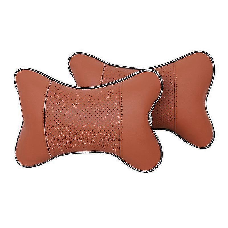 [ 2pcs Comfortable Pu Leather Car Neck Pillows ] [ Soft Head Neck Support Cushion ]brown