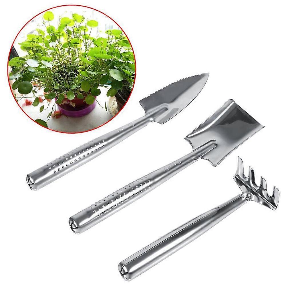ステンレス鋼3個セットミニガーデニング植物ポットツール多肉植物サボテンハーブ屋内ミニチュア植物用小型ハンドヘルドシャベルスペードレーキ