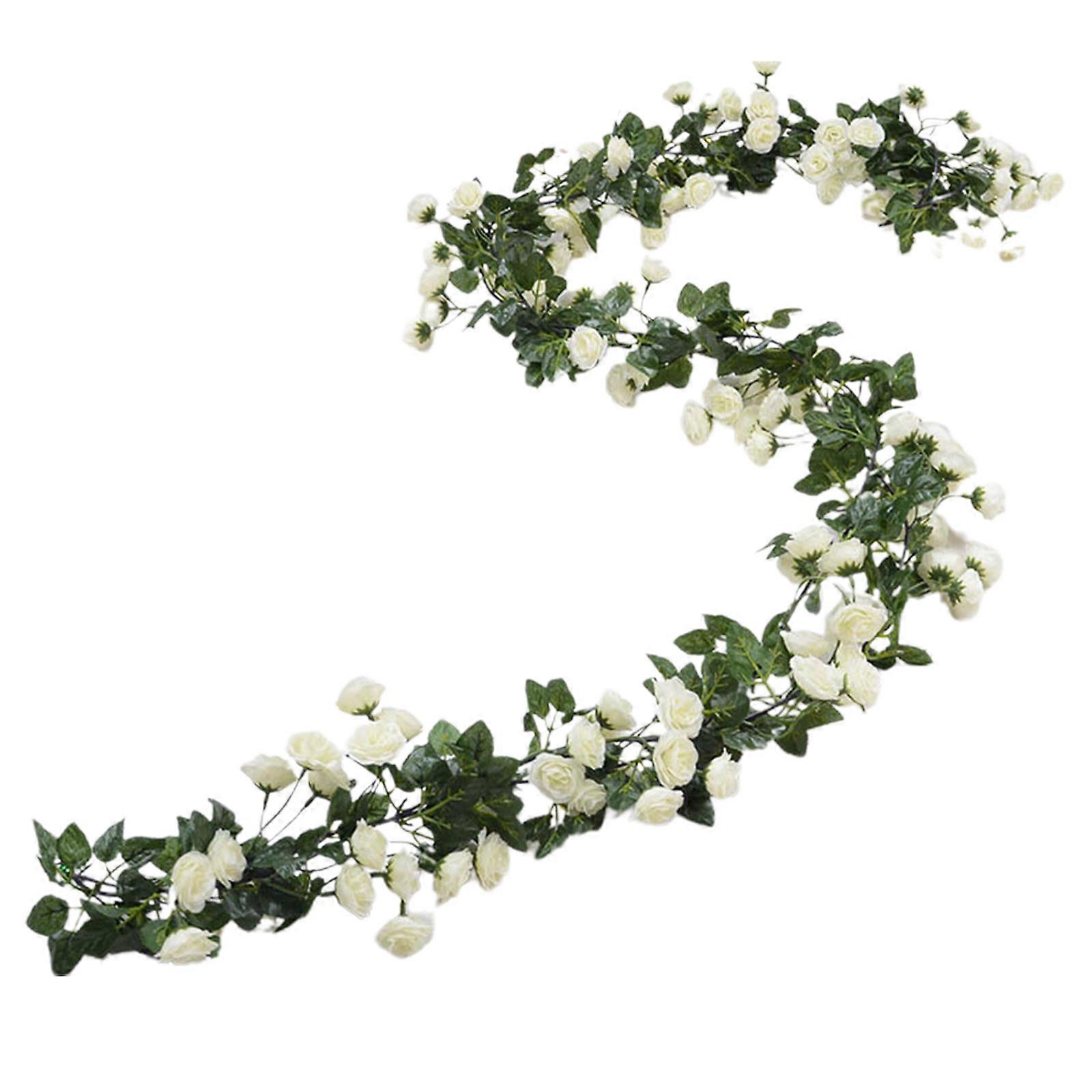 2 tråder av 1,9 m lang hvit falsk rosenranke, 69 hoder, 3 cm diameter