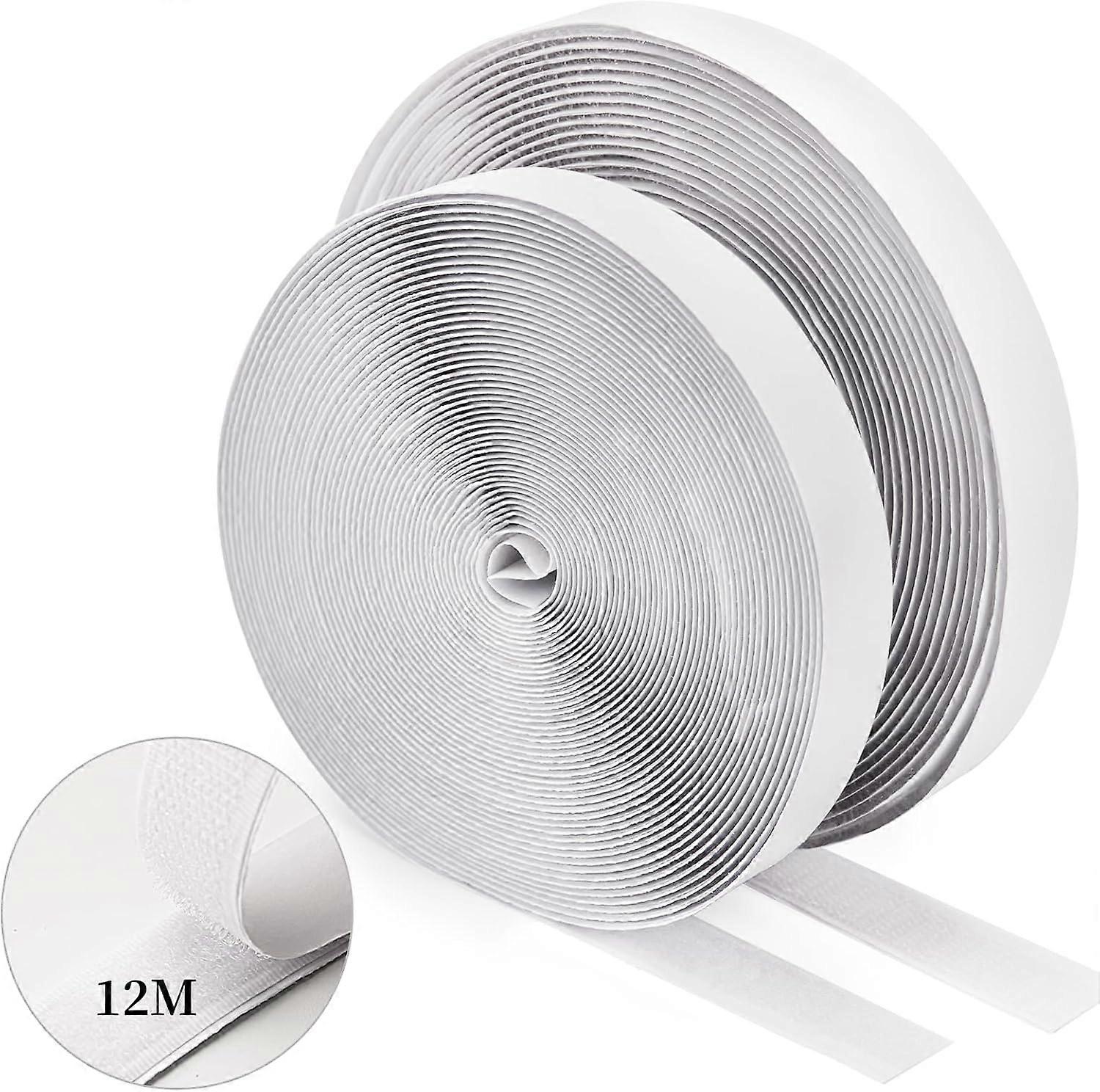 Double Sided Hook and Loop Tape 12M, Strong Adhesive Hook and Loop Tape, Shearable Hook and Loop Tape for Household, DIY and Crafts - White
