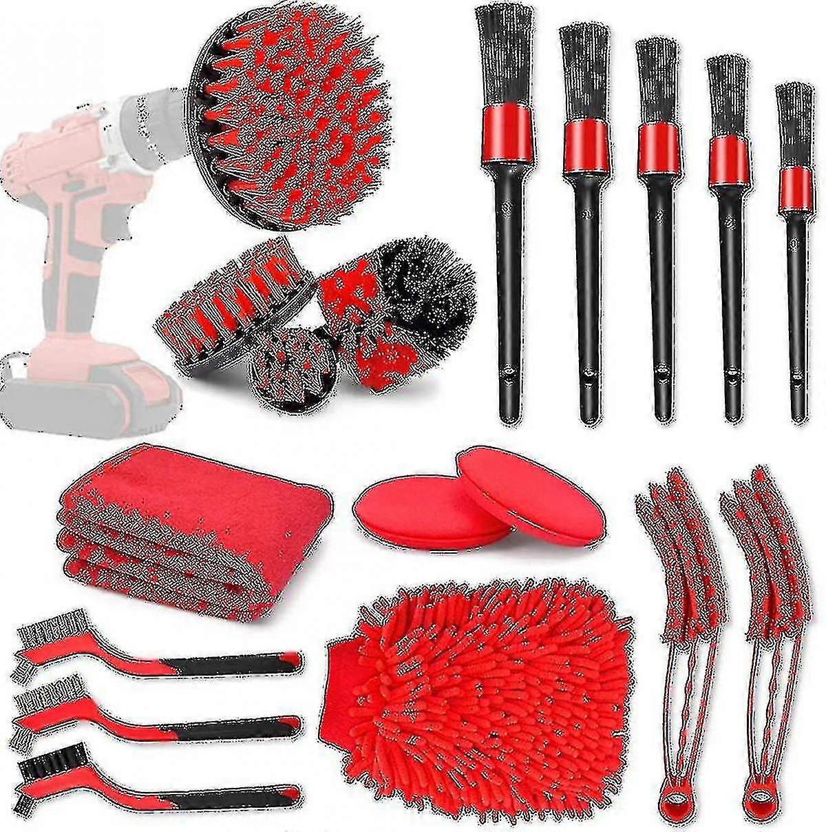 18pcs طقم أدوات تنظيف السيارة مع مجموعة فرشاة تفصيل السيارة ، مثقاب تفصيل السيارات أفضل هدية