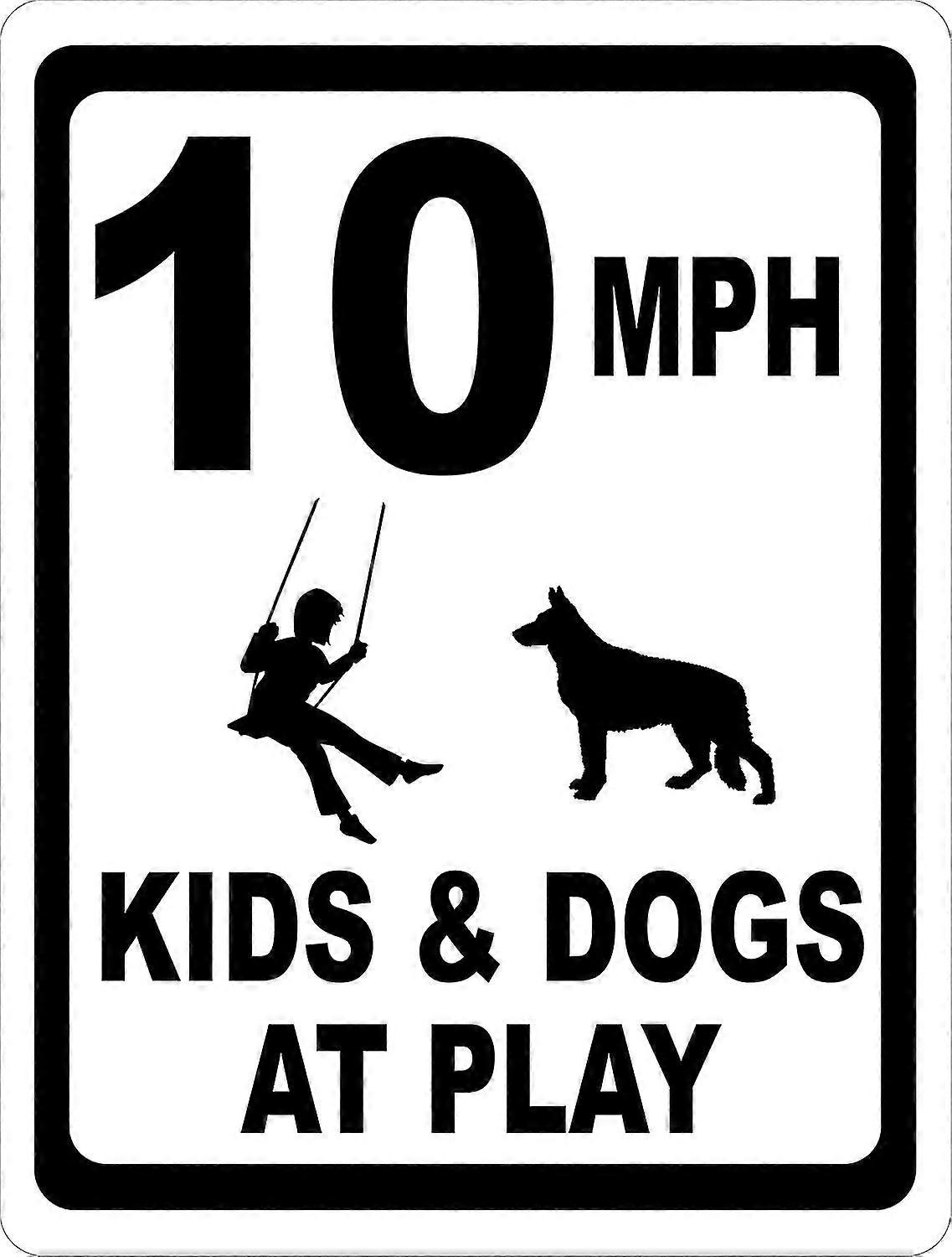 Placa de 10 Mph Kids & Dogs At Play. 8x12 polegadas OU 12x16 polegadas de metal. Modo 3854