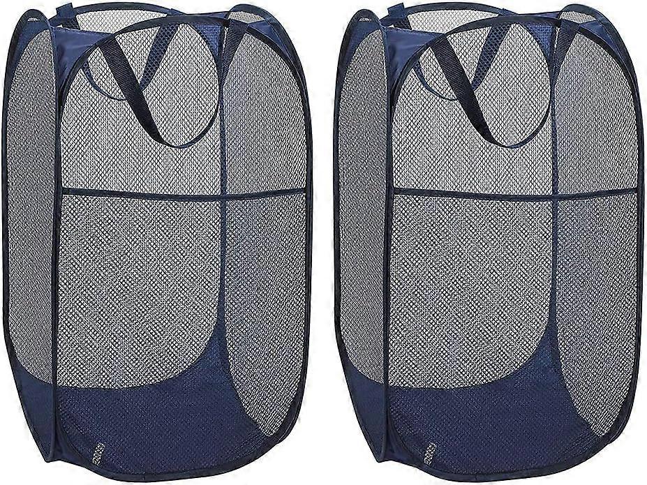 Laundry Hamper [2 Pack] Collapsible Pop Up Mesh Laundry Basket Laundry Bag Collapsible Laundry Hamper with Handle, Blue
