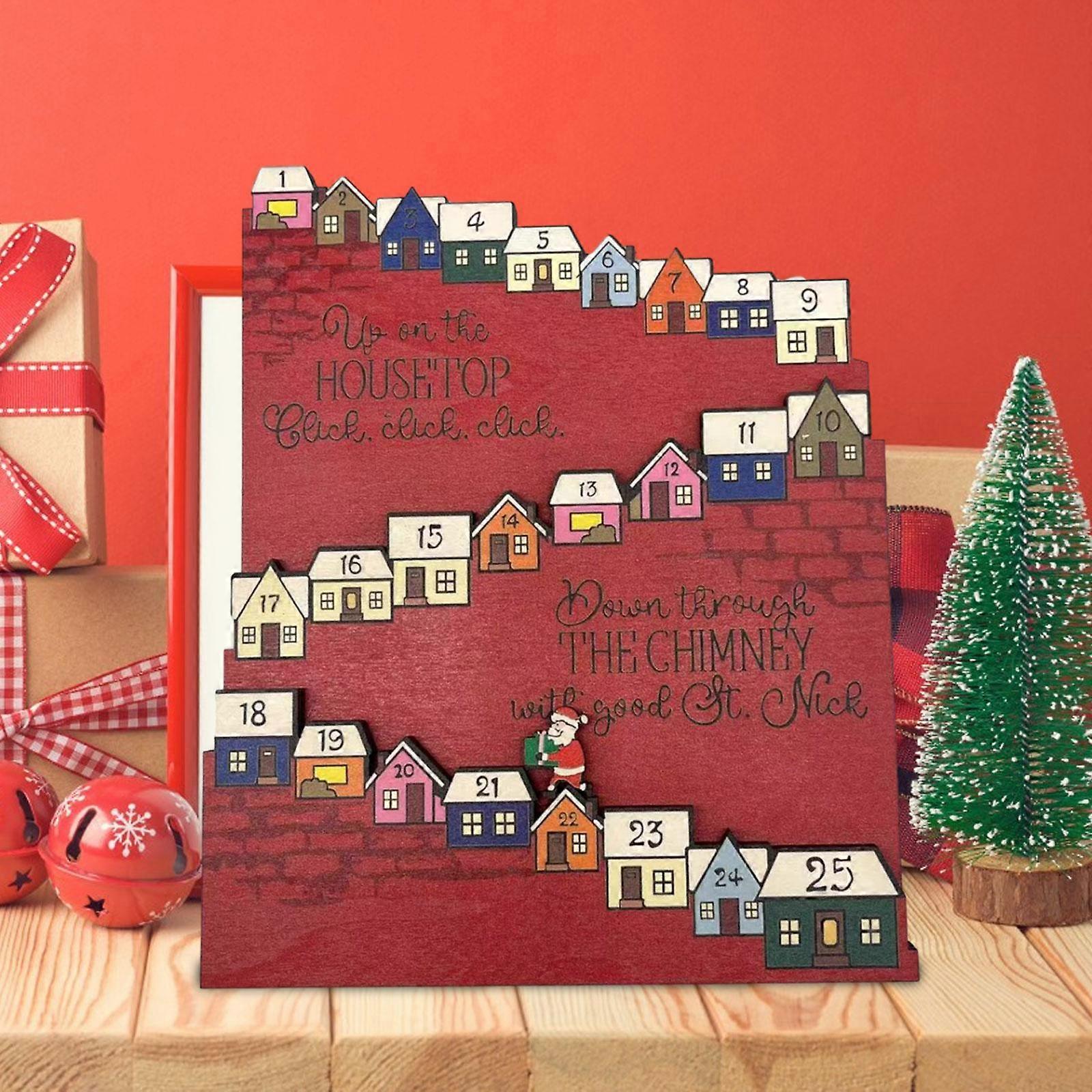 Christmas Wooden Advent Calendar Reusable Handmade with Moveable Figure Advent Calendar Ornament Holiday Gifts Home Decor