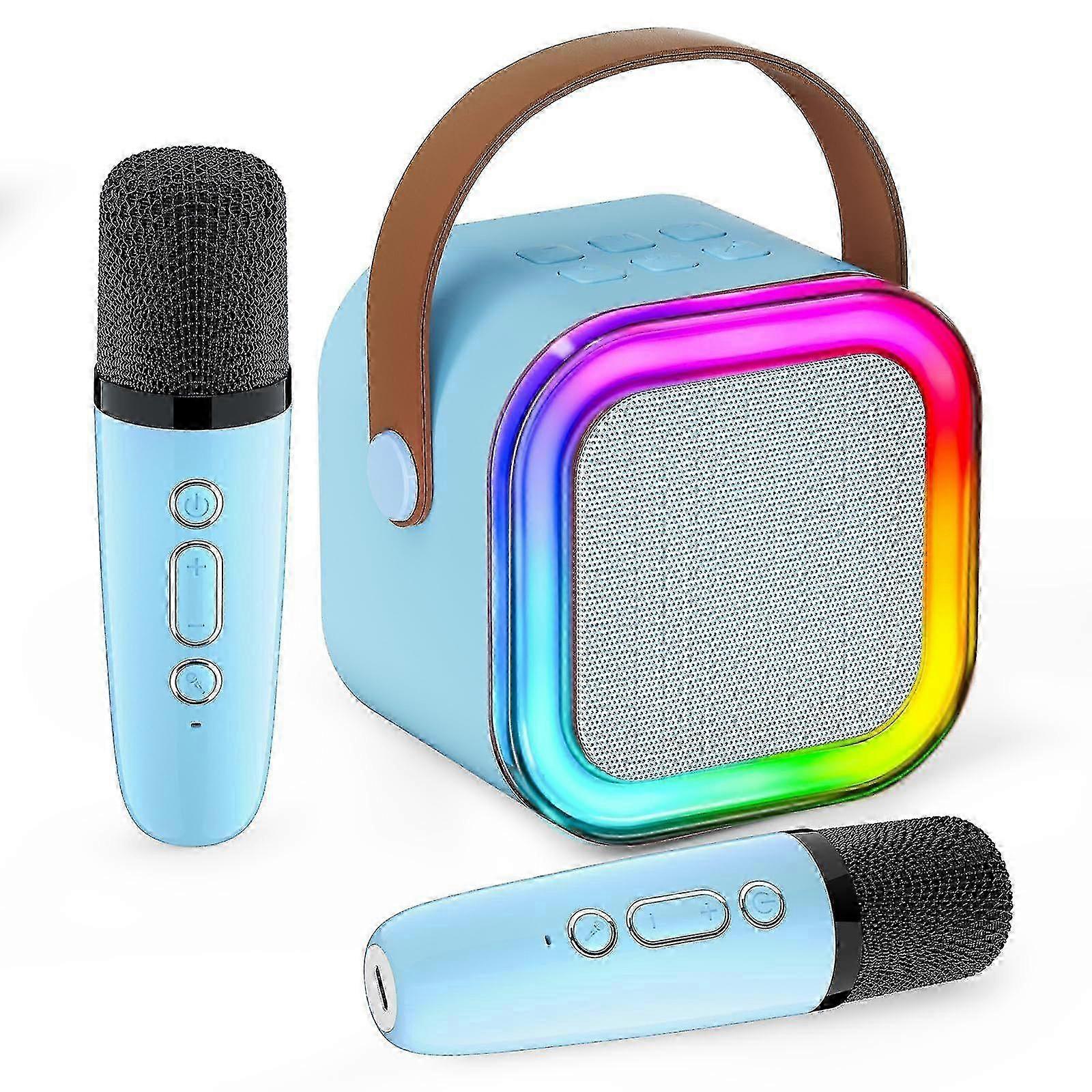 Mini Karaoke Machine, Portable Bluetooth Speaker With 2 Wireless Microphones Gifts Toys For Kids,100% New