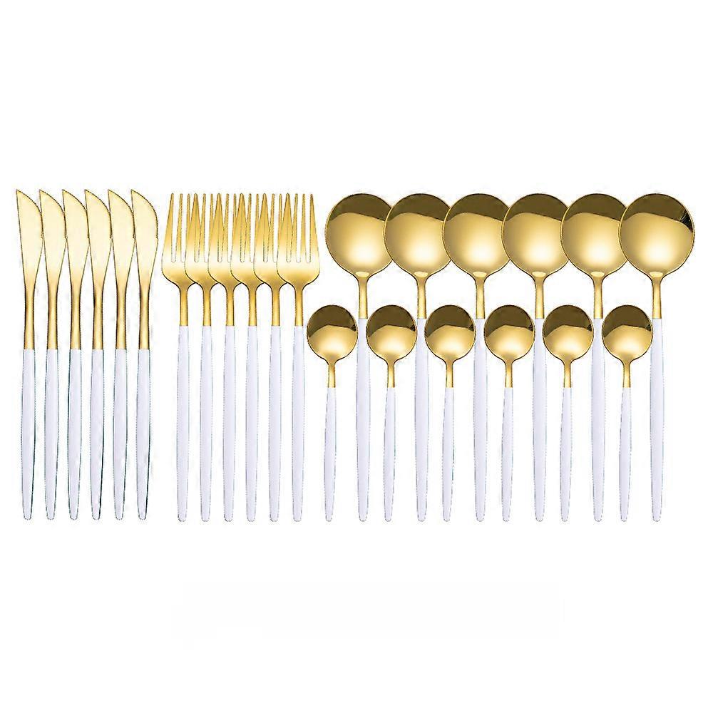 24Pcs Stainless Steel Tableware Knife Fork Tea Spoon Upscale Dinnerware Gift