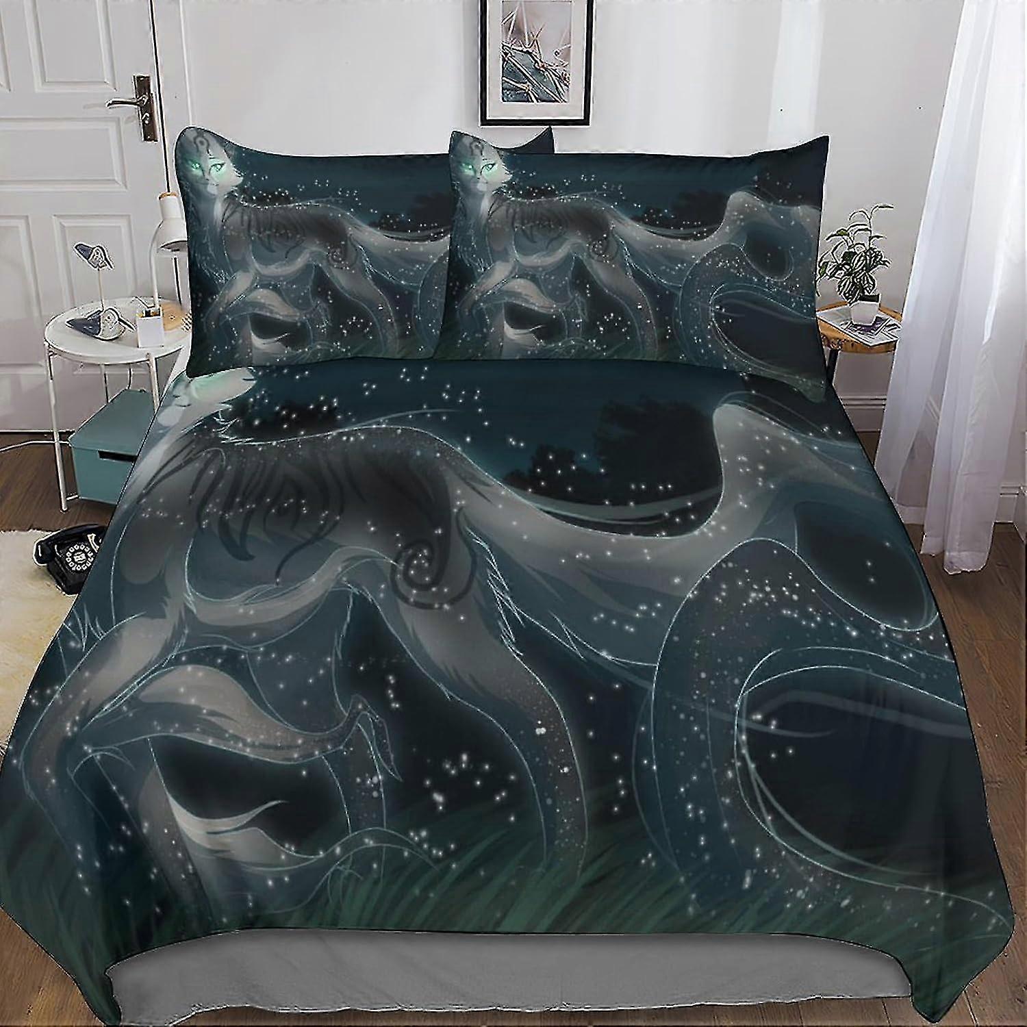 o5170 Lakan Tecknad katt sängkläder Set Påslakan 3-delad mjuk mikrofiber med dragkedja stängning för barn tonåring vuxen sovrum täcke set säng hon