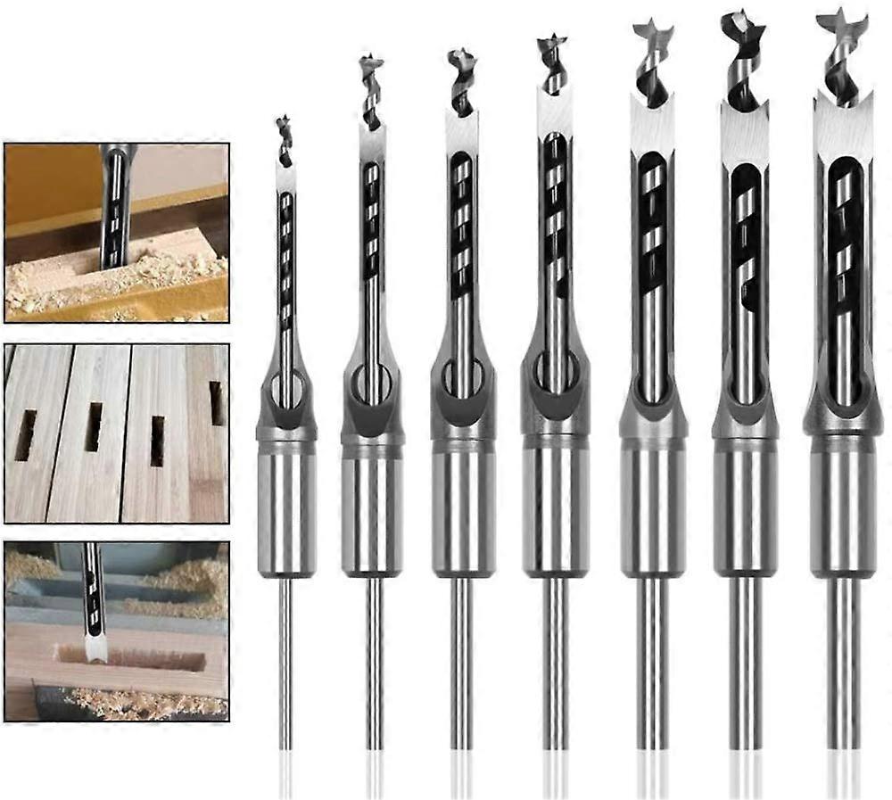 7PCS High Speed Steel Woodworking Square Hole Mortise Drill Bit Set Chisel Drill Bits Adjustable Mortising Chisel Woodworking Tool Gift for Carpenter(