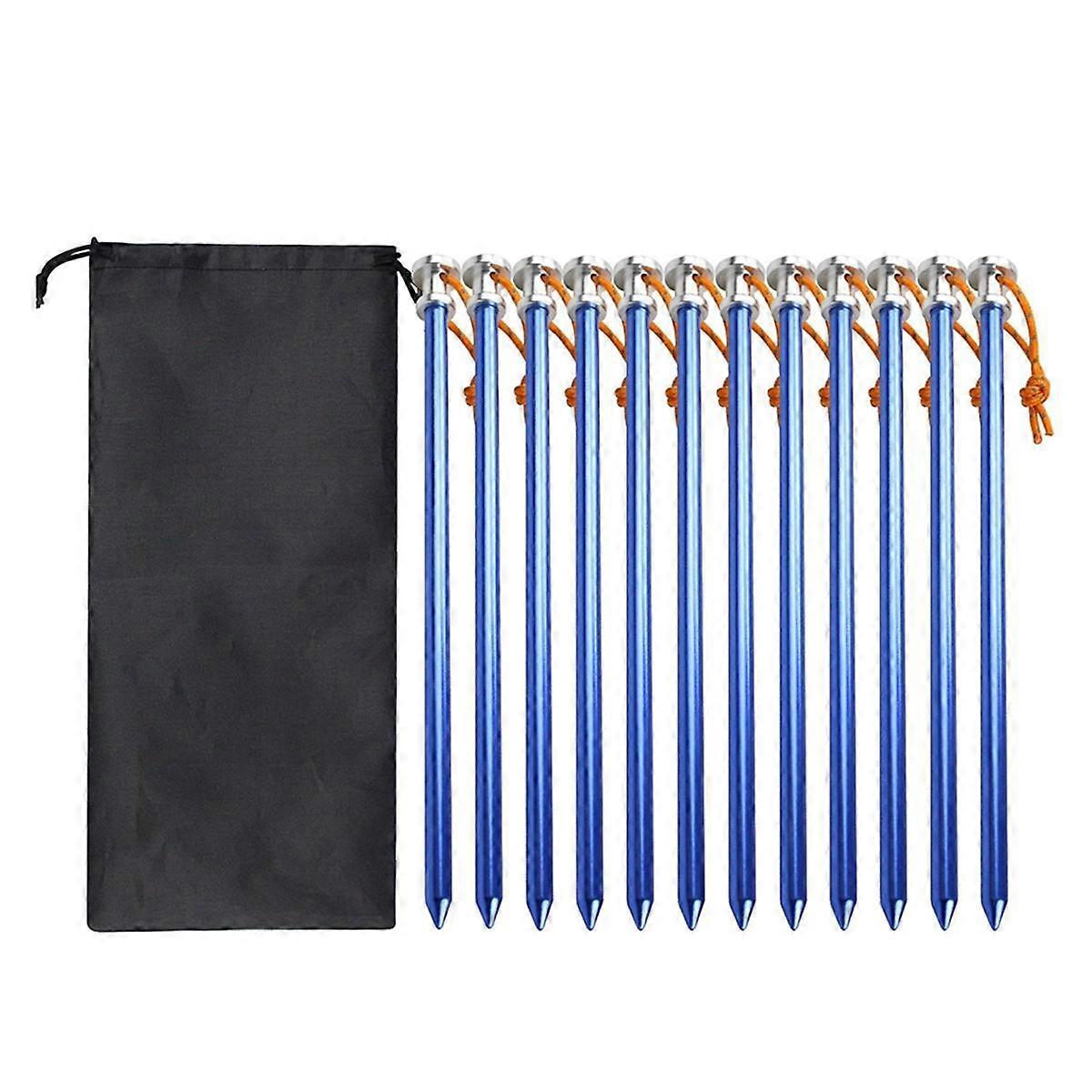 12PCS 23cm Outdoor Tent Pegs Ground Nails with Storage Bag Windproof Nails Camping Accessories Tent Fastening Blue