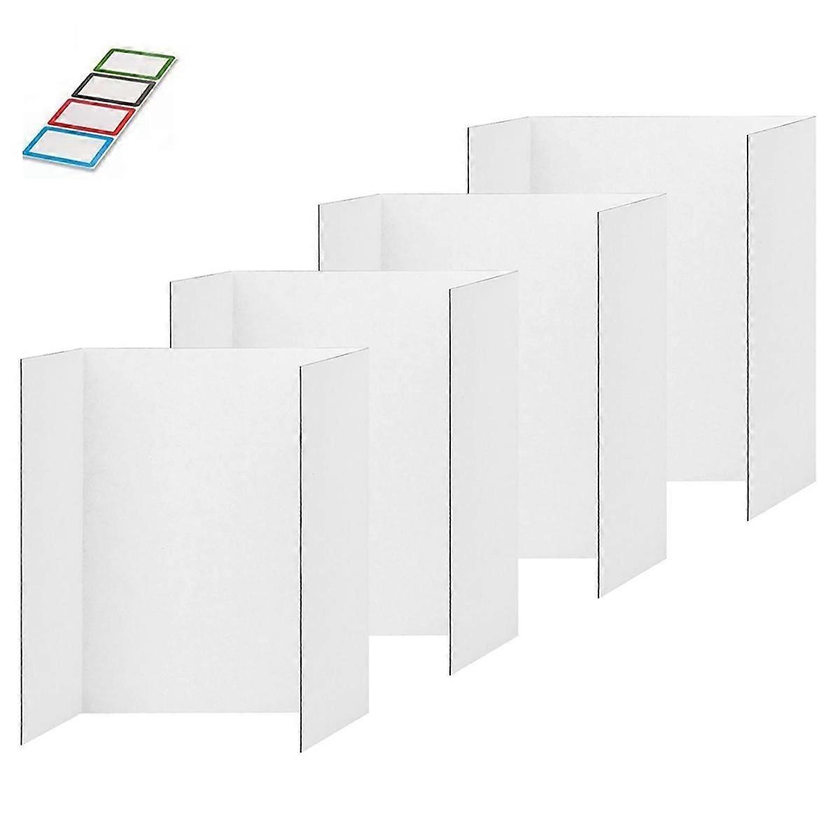 4 Pcs Trifold Poster Board, White Poster Board Comes with Sticky Accessories, Corrugate Presentation Boards M