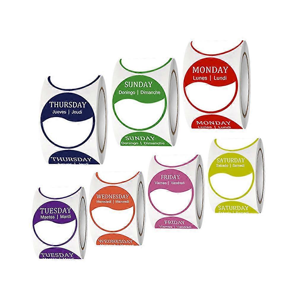7 لفات / 3500 قطعة قابلة للإزالة يوم من أيام الأسبوع ملصق تسمية الغذاء 25 مم دائري