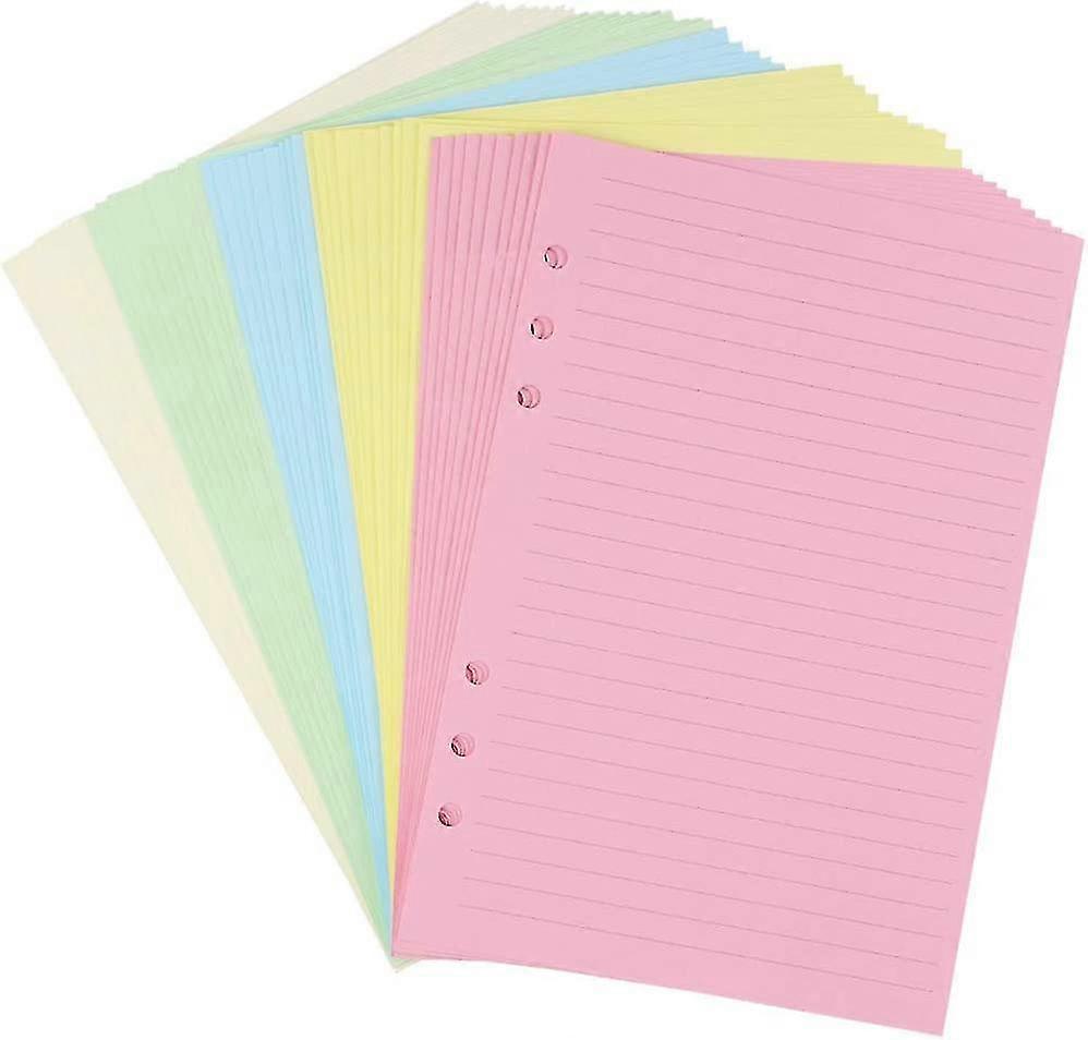 A5 Colorful 6-hole Punched Ruled Refills Inserts For Personal Size Organizer Binder, 5-color Loose Leaf Planner Filler Paper, 50 Sheets 100 Pages,rule