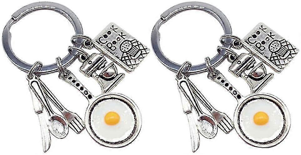 Fried Egg Keychain Cutting Tool Fork Spoon Tableware Key Rings Cook Book Hanging Keychain Ornament (1, 2, Each) For Graduation Party Supplies