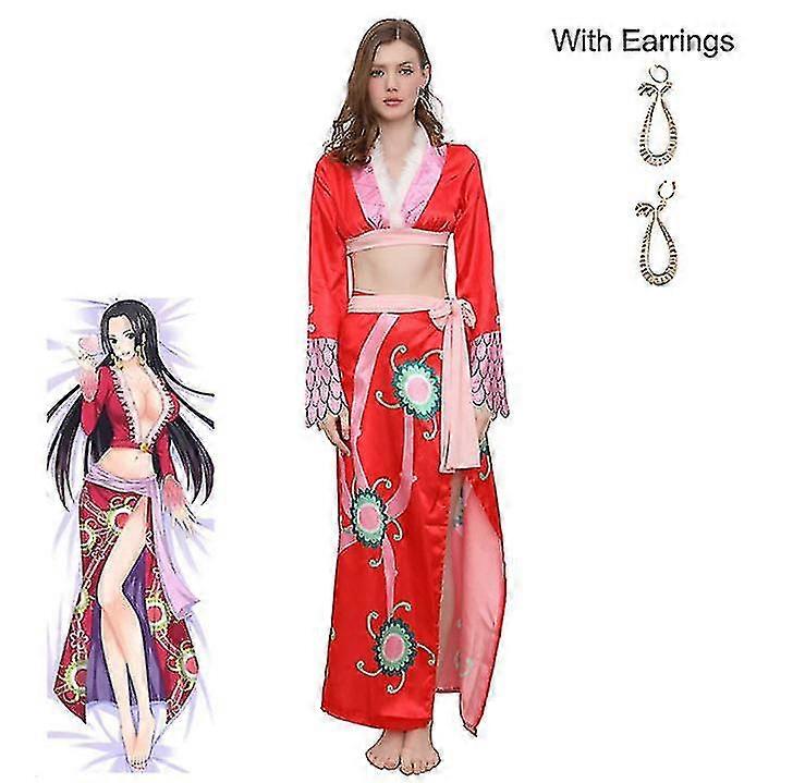 アニメコスチュームボアハンコックコスプレセクシーエンパイアレッド着物ドレスハロウィンカーニバルファンシードレス女性用Whbyv