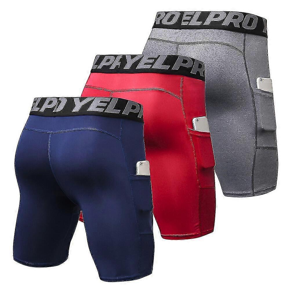 3 Pack Men Compression Shorts Active Workout Underwear With Pocket