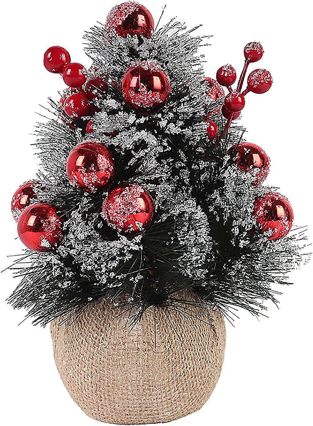 Mini Artificial Christmas Tree, 9.5 Inch, Imitation Table Pine Needles With Red Berry Fabric Bag