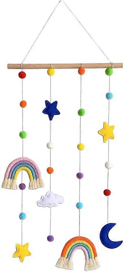 Macrame Rainbow Wall Hanging for Nursery Room, Rainbow Hanging Photo Display με Pom Pom Ball και 25 Photo Clips