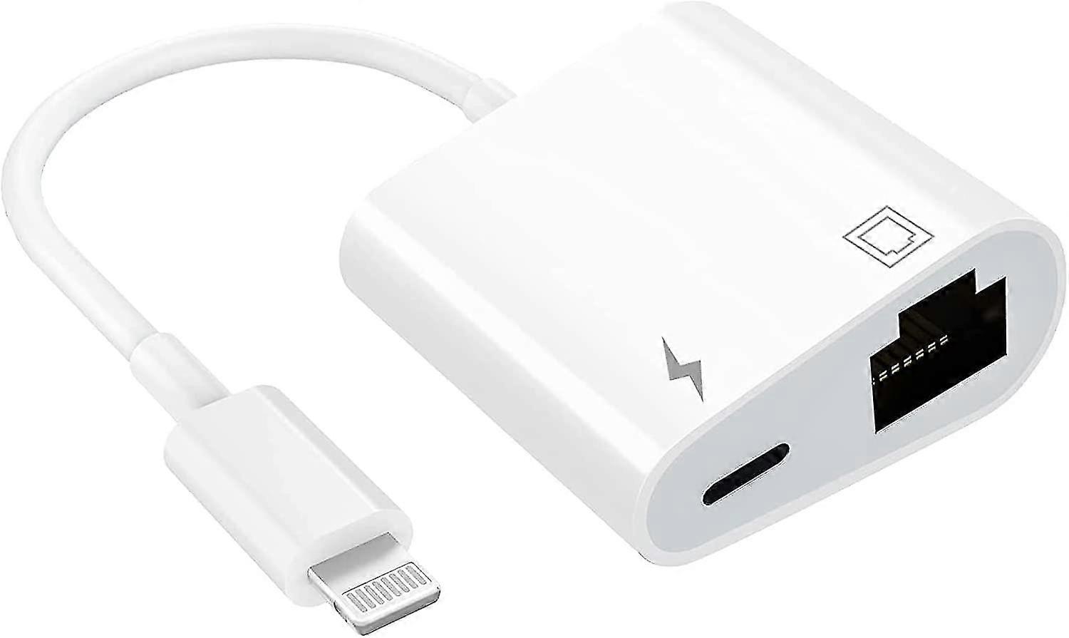 Lightning-naar-Ethernet-adapter, compatibele 2-in-1 Ethernet LAN-netwerkadapter met oplaadpoort